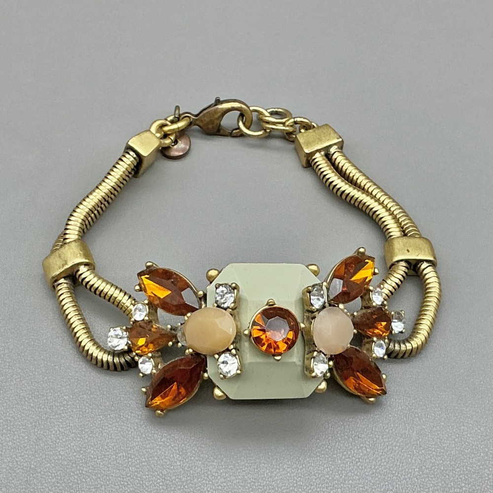 J.Crew Bracelet Womens Gold Tone Rhinestone Crystal Statement Snake Chain 7 Inch